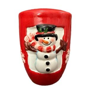 Red and White Snowman Holiday toothbrush holder